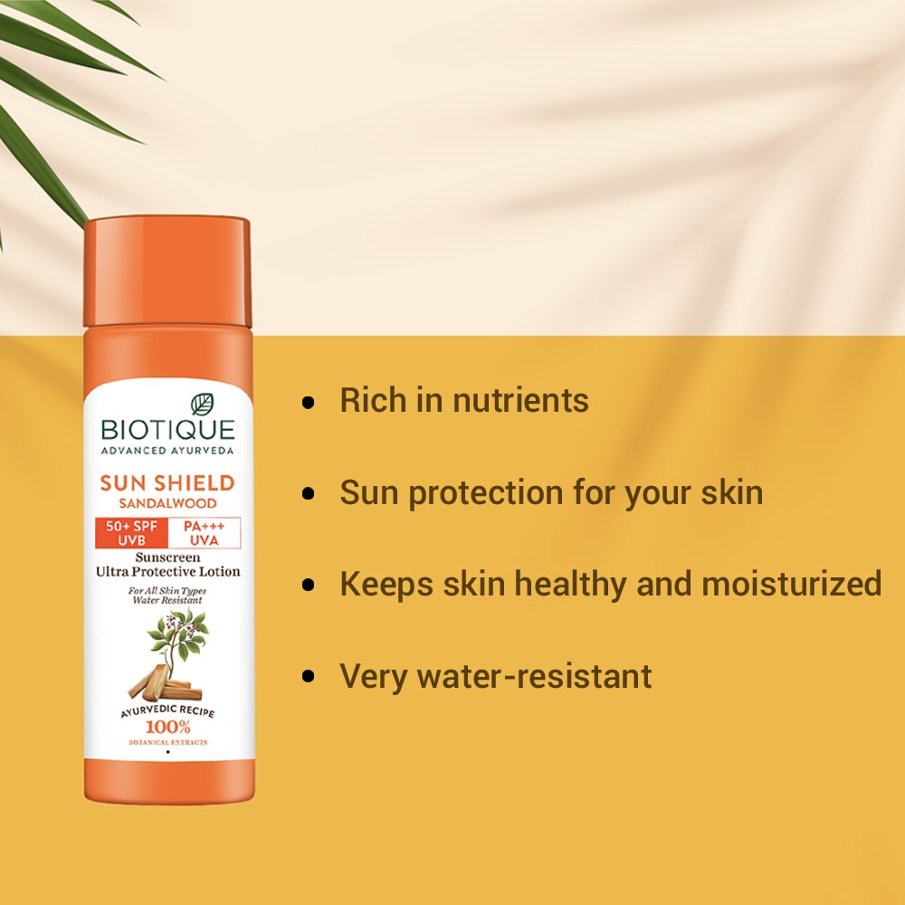 Sun shield sandalwood 50+spf suncreen lotion
