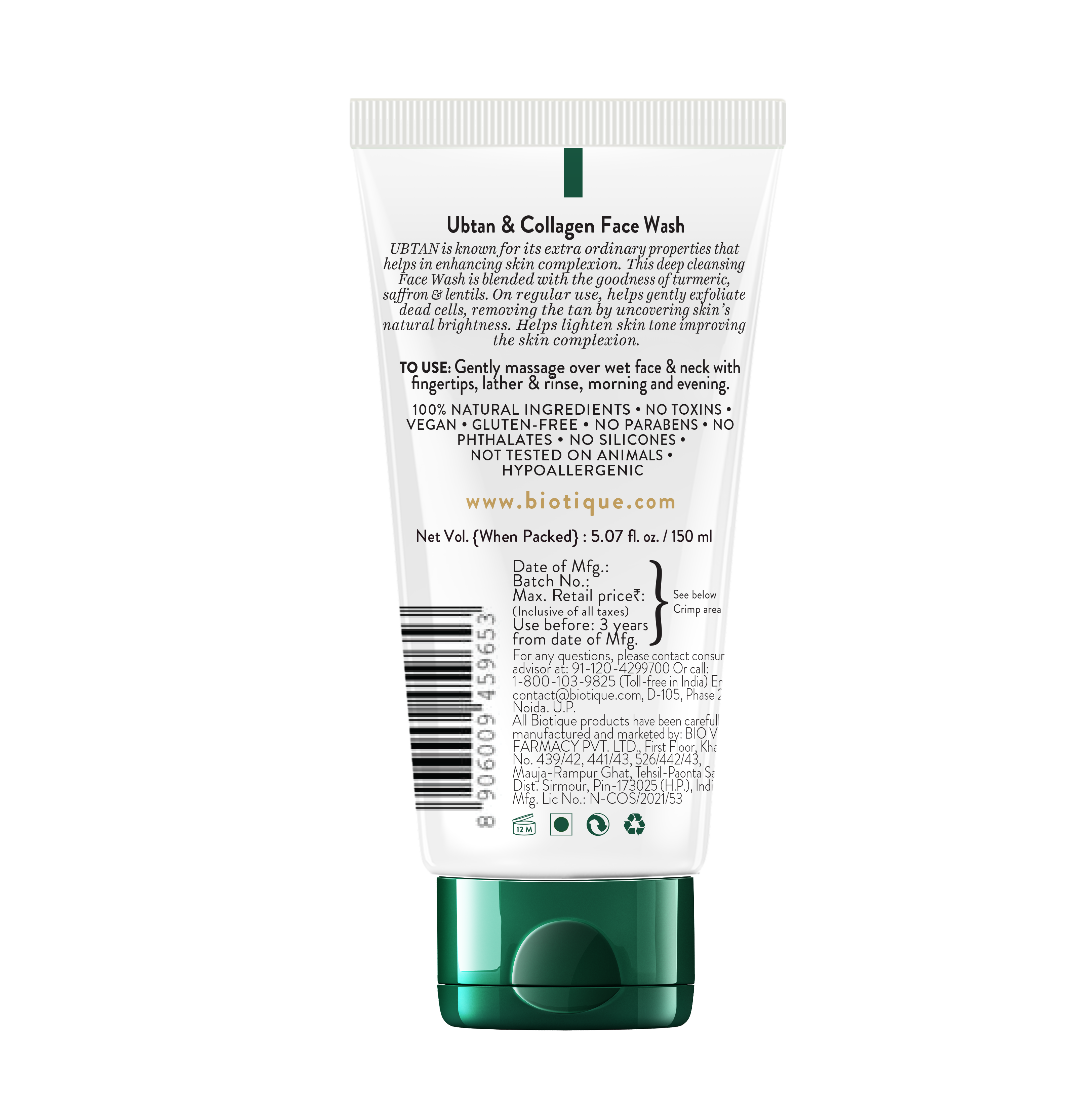 Biotique ubtan & collagen face wash 150ml